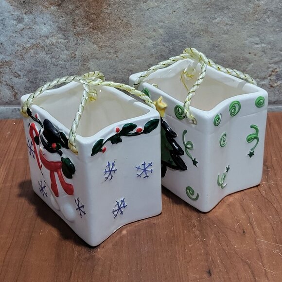 Ceramic Christmas Tree Snowman Gift Candy Bag Lot of 2 - Picture 6 of 12